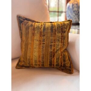 Vintage Amber Striped Velvet Square Throw Pillow 10x10 Mid-Century Modern Accent